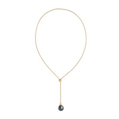 Кулон (Майорка 14мм темно-серая; покрытие золото) 72см, Есть комплект