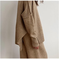 Осенне-зимний свободный повседневный утолщенный вязаный брючный костюм