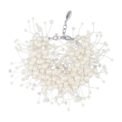 Браслет Грозди (Майорка белая 3-7мм, SW белые; покрытие родий) 17-22см, Есть комплект