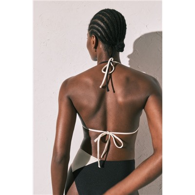 Top bikini triangular color block B&W