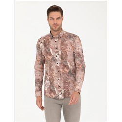 Açık Kahverengi Slim Fit Uzun Kollu Gömlek