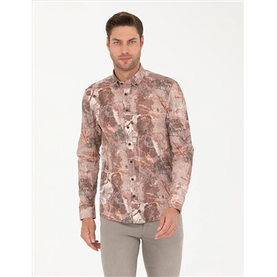 Açık Kahverengi Slim Fit Uzun Kollu Gömlek