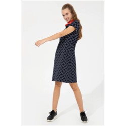 Kadın Lacivert Polo Yaka Örme Elbise