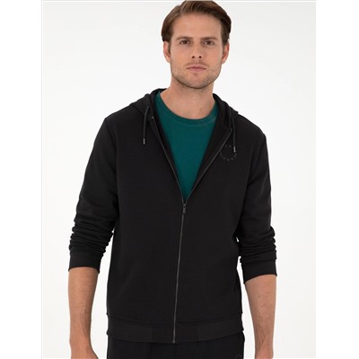 Siyah Regular Fit Fermuarlı Eşofman Üstü