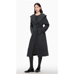 Женское элегантное длинное шерстяное пальто из двусторонней шерсти с капюшоном