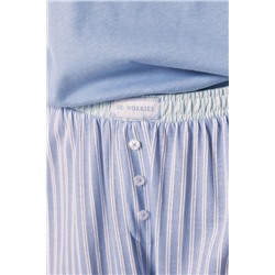 Pijama manga corta algodón pantalón rayas azul