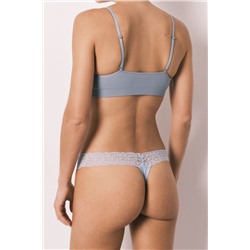 Tanga lisa algodón y encaje azul