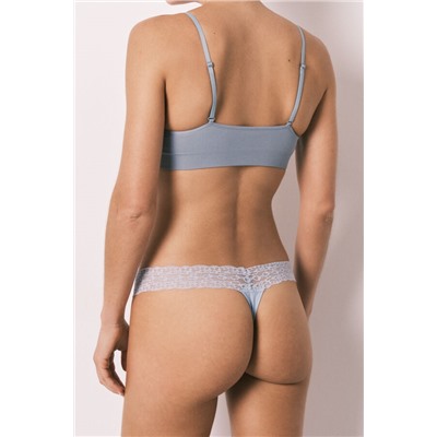 Tanga lisa algodón y encaje azul