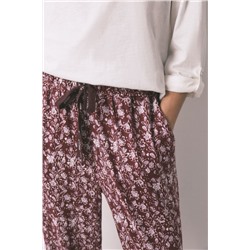 Pantalón largo granate estampado flores