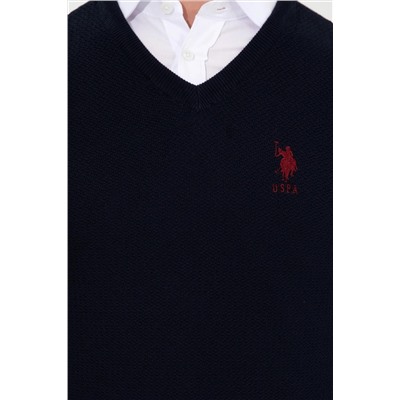 Erkek Lacivert V - Yaka Basic Triko Kazak