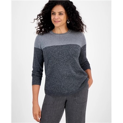 Style & Co Women's Crewneck Cotton Colorblocked Sweater