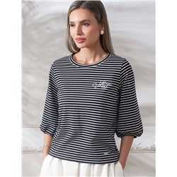 Лонгслив в полоску с рукавами-буфами из премиального хлопка с эластаном