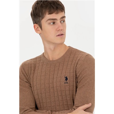 Erkek Camel Melanj Bisiklet Yaka Triko Kazak