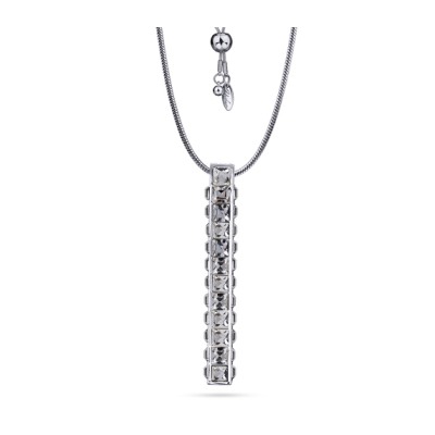 Кулон Квадро (кристаллы SW белые; покрытие родий) 80см, Есть комплект