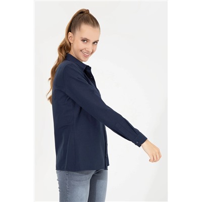Kadın Lacivert Uzun Kollu Basic Gömlek