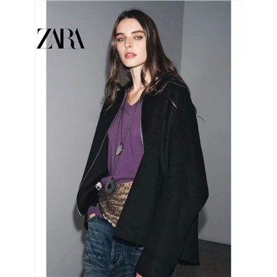 Женское короткое пальто на молнии из смесовой шерсти ЗАР*А