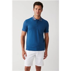 Avva Erkek Indigo Kıvrılmaz Yaka Cepli Standart Fit Normal Kesim 2 Düğmeli Polo Yaka T-shirt E001031
