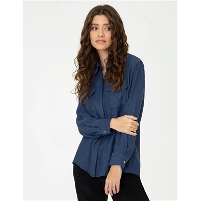 Lacivert Comfort Fit Uzun Kollu Gömlek