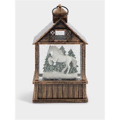 Снежный фонарь, 17 см, с подсветкой, пластик, бронзовый, Елка в доме, New year