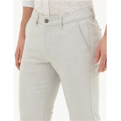 Gri Slim Fit Beli Lastikli Kanvas Pantolon