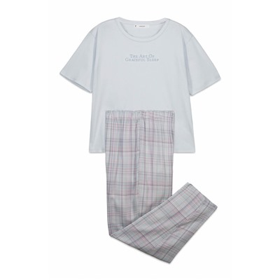 Pijama 100% algodón azul estampado cuadros