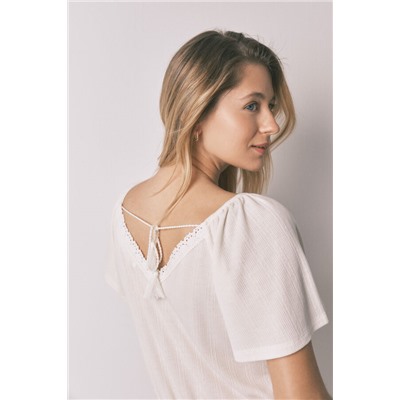 Camisón "maternity" blanco pointelle volante