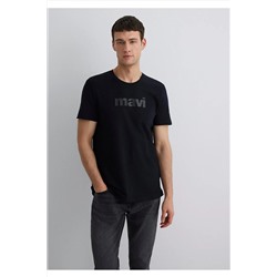 Mavi Logo Baskılı Siyah Tişört Slim Fit / Dar Kesim 065199-900