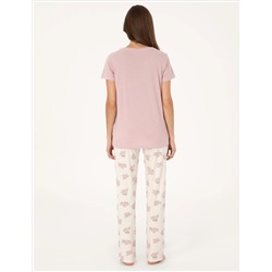 Pudra Kısakollu Pijama Takımı