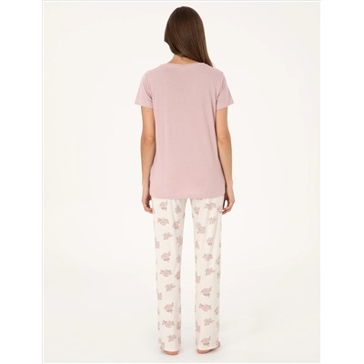 Pudra Kısakollu Pijama Takımı