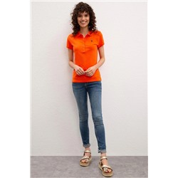 Kadın Nar Çiçeği Basic Polo Yaka Tişört