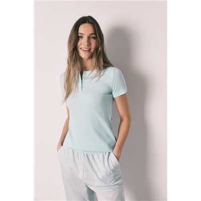 Pijama manga corta verde cuadros Vichy