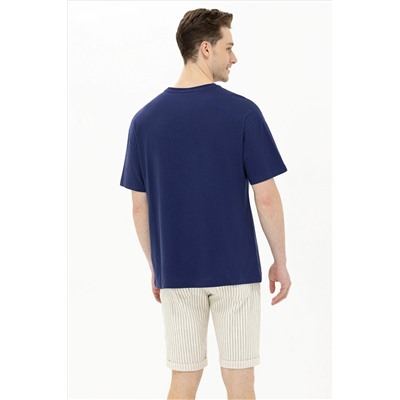 Erkek Lacivert Oversize Bisiklet Yaka Tişört