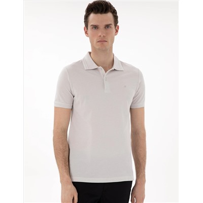 Açık Gri Slim Fit %100 Pamuk Polo Yaka Basic Tişört
