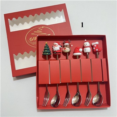 Набор новогодних вилок и ложек  6 шт