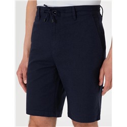 Lacivert Slim Fit Keten Karışımlı Beli Bağcıklı Dokuma Şort