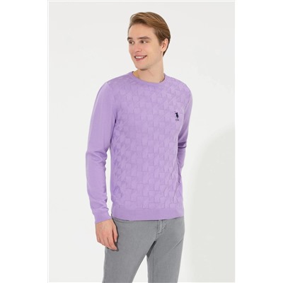 Erkek Lila Bisiklet Yaka Basic Triko Kazak