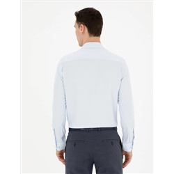 Açık Mavi Slim Fit Armürlü Uzun Kollu Gömlek