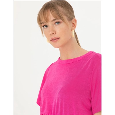 Fuşya Crop Top Örme Bluz