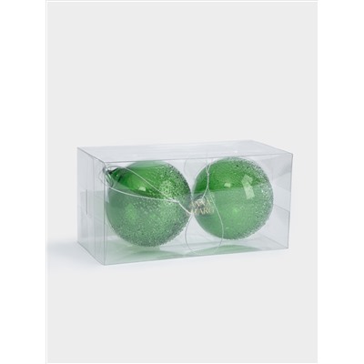 Игрушка елочная, 2 шт, 8 см, стекло, зеленая, Шар с изморозью, New year