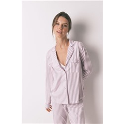 Pijama camisero largo 100% algodón rayas lilas