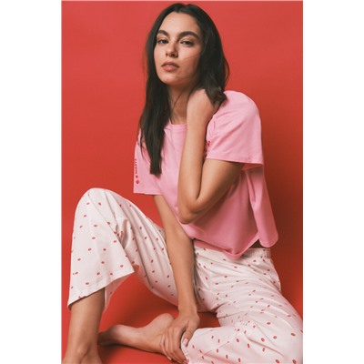 Pijama largo 100% algodón estampado rosa