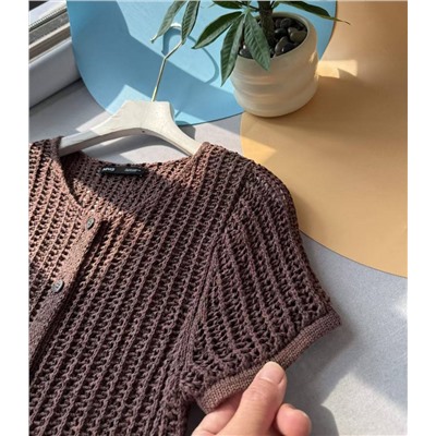 Женский кардиган фактурной вязки с коротким рукавом  МАНГ*О