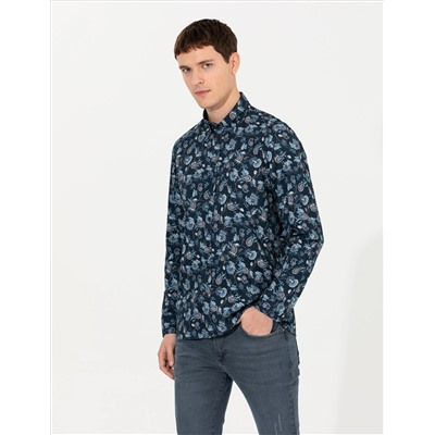 Lacivert Slim Fit Uzun Kollu Gömlek
