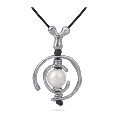 Кулон Юпитер (Майорка белая 16мм; покрытие античное серебро) 80см, Есть комплект