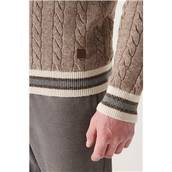 Vizon Tam Balıkçı Yaka Saç Örgülü Unisex Triko Kazak