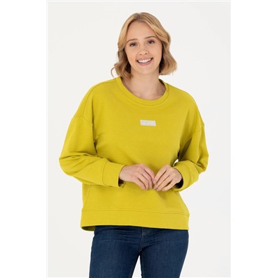 Kadın Fıstık Yeşili Bisiklet Yaka Basic Sweatshirt