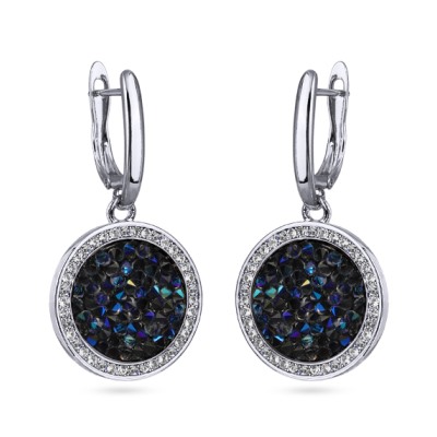 Серьги Галактика (кристаллы SW синие; покрытие родий), Есть комплект