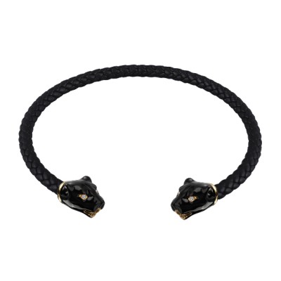 Чокер Пантера (эмаль черная, кристаллы SW белые; покрытие золото), Есть комплект