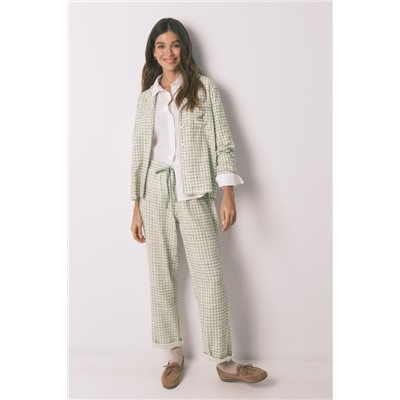 Pijama camisero largo 100% algodón estampado cuadros