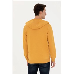 Erkek Hardal Kapüşonlu Örme Hırka